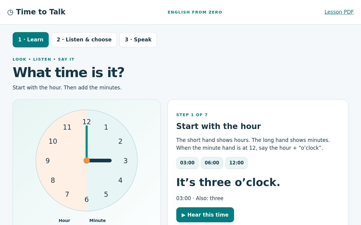 What time is it? — joc interactiv